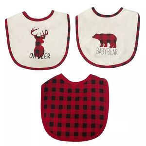 Woodland Creek 3 PC Farmhouse Style Black and Red Buffalo Check Baby Bib Set